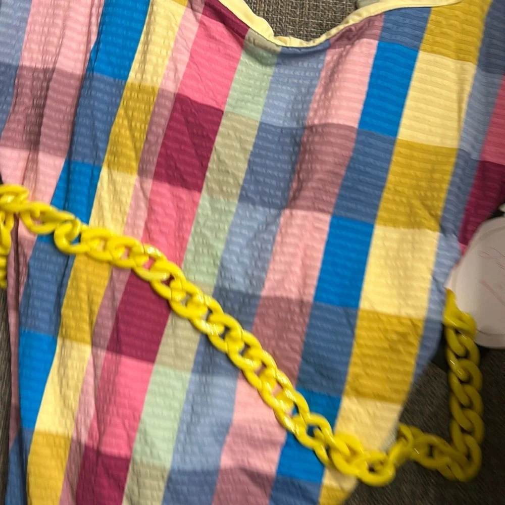 Gianni Bini Colorful Striped Tote with Yellow Chain - Picture 7 of 10